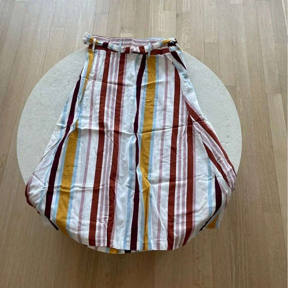 High Waisted Midi Striped Skirt Zara Belt Detail - Picture 8 of 9